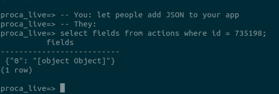 A JSON field in db with serialization error